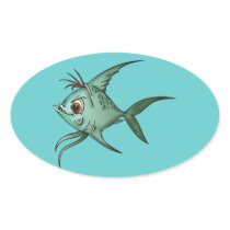 Blue Guppy Fish Oval Stickers