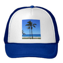 Blue Hawaiian Skies and Palm Tree Trucker Hat