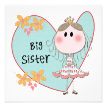 Blue Heart Princess Big Sister Custom Invitations