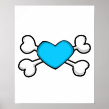 blue heart Skull and Crossbones Posters