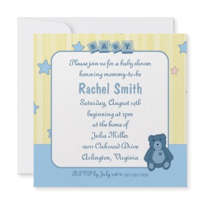 Blue Heart Teddy Bear Baby Shower Invitation by sfcount