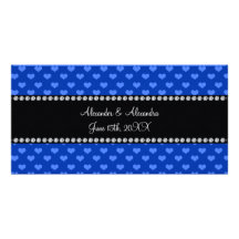 Blue hearts wedding favors custom photo card