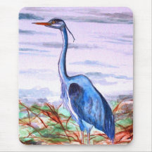 Blue Heron Watercolor Mouse Pad