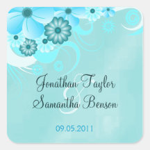 Blue Hibiscus Floral Save The Date Favour Stickers