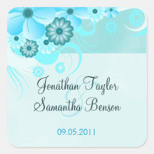 Blue Hibiscus Floral Save The Date Favour Stickers