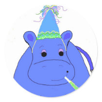 Blue Hippo Birthday Stickers
