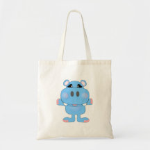 blue hippo cute character tote bags