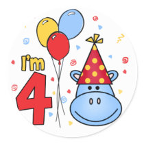 Blue Hippo Face 4th Birthday