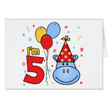 Blue Hippo Face 5th Birthday Invitation Card