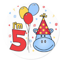 Blue Hippo Face 5th Birthday
