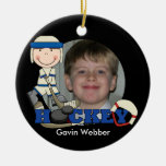 Blue Hockey Player Photo Ornament