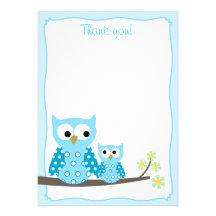 Blue Hoot Owl Flat Thank You notes Personalized Announcement