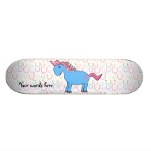 Blue horse with pink hearts custom skateboard
