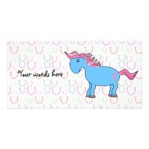 Blue horse with pink hearts customized photo card