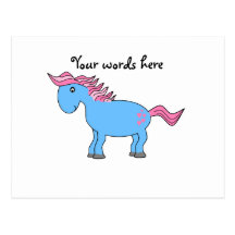 Blue horse with pink hearts post cards