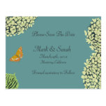 Blue Hydrangea & Butterfly Save The Date Post Card