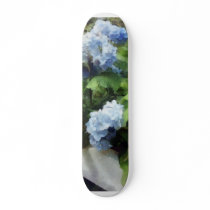 Blue Hydrangea on White Fence Skateboard