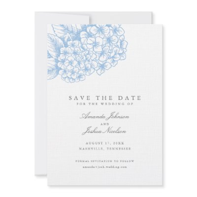 Blue Hydrangea Save the Date Custom Invitations by labellarue