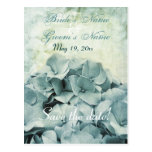 blue hydrangea save the date postcard