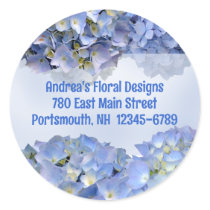 Blue Hydrangeas Address Labels, Baby Blue Round Stickers