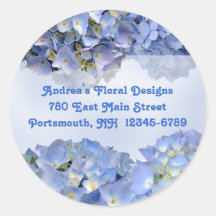 Blue Hydrangeas Address Labels, Baby Blue Round Stickers