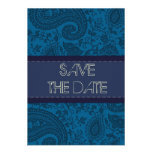 Blue Indian Damask Hearts Save the date Announcements