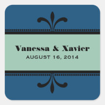 Blue/Jade Fancy Art Deco Wedding Stickers