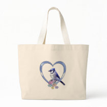 Blue Jay in Heart Tote Bags