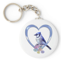 Blue Jay in Heart Keychain