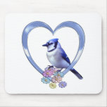 Blue Jay in Heart Mouse Pads
