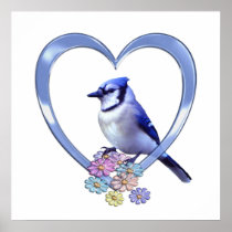 Blue Jay in Heart Print