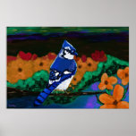 Blue Jay in Orange Flowers print