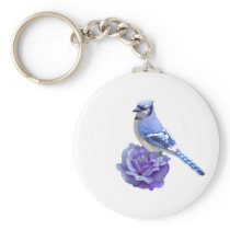Blue Jay on Rose Keychains