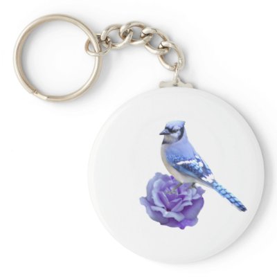Blue Jay on Rose Keychains by TLArnold