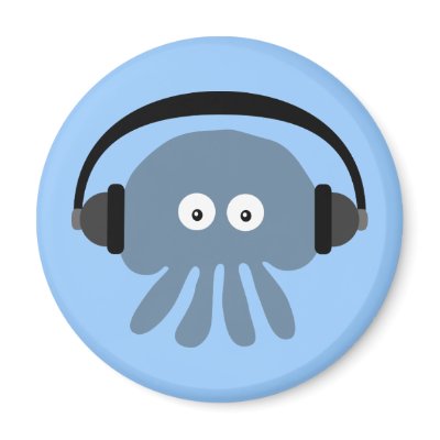 Blue jellyfish with headphones magnet by Molly_Sky