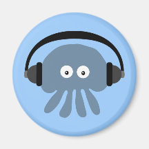 Blue jellyfish with headphones magnet