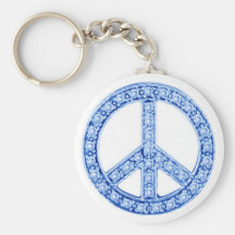 Blue Jewels Peace Sign Keychain