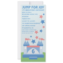 Blue Jump for Joy Bounce House Birthday Invitation