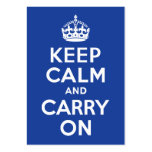 Blue Keep Calm and Carry On Business Cards