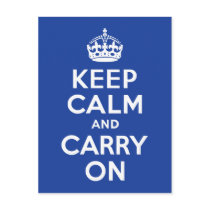Blue Keep Calm and Carry On Postcards