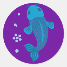 Blue Koi Fish Round Sticker