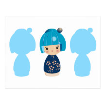 Blue Kokeshi Triplet x3 Postcard
