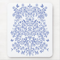 Blue Lace Floral Vines Mousepad