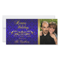 Blue Lace & Gold Scroll Holiday Photo Card