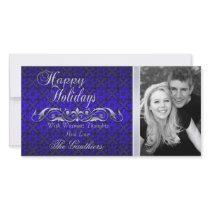 Blue Lace & Silver Scroll Holiday Photo Card
