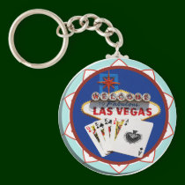 Blue Las Vegas Welcome Sign Poker Chip keychains