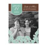 Blue Leaf Swirl Damask 2 Save the Date Postcard