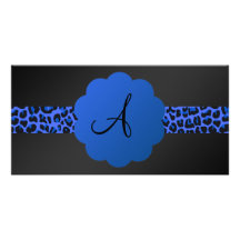 Blue leopard stripe monogram photo greeting card