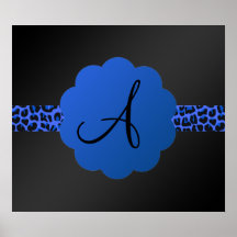 Blue leopard stripe monogram poster