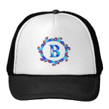 Blue Letter B Monogram Red Stars Trucker Hats